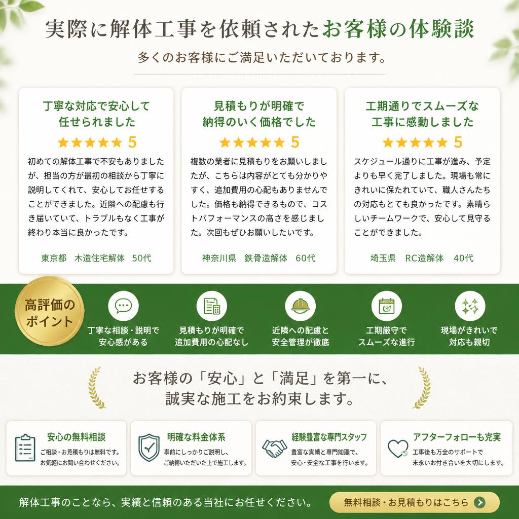 お客様の声:解体工事を終えての満足の声