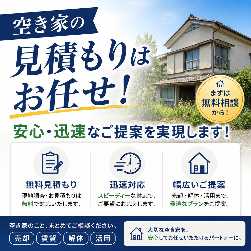 空き家の見積もりはお任せ！
安心・迅速なご提案を実現します！